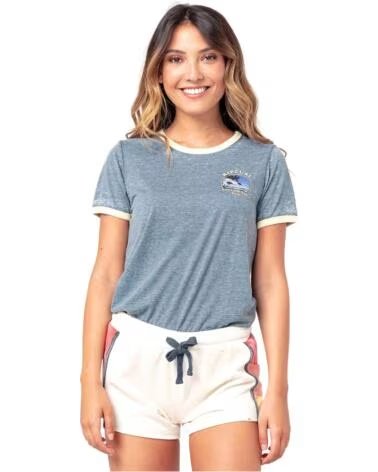 RIP CURL CAMISETA DE MANGA CORTA SURF SIDE RINGER MUJER NAVY