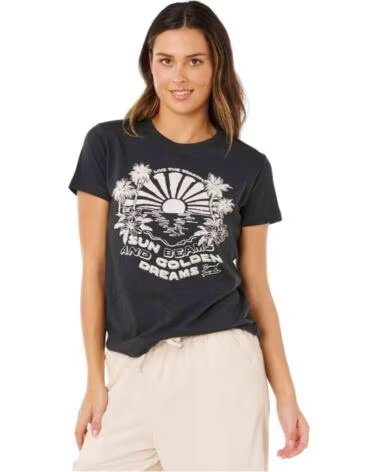 RIP CURL T-SHIRT FEMININA SUN BEAMS STANDARD TEE WASHED BLACK