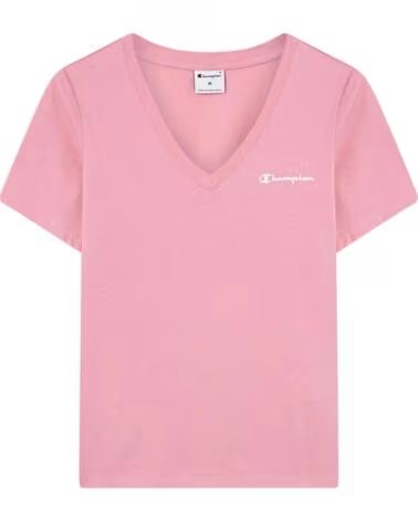 CHAMPION T-SHIRT SS COLLO A V ICONS FUCSIA 118409-BS223 DONNA CASUAL ROSA
