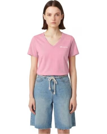 CHAMPION T-SHIRT SS COLLO A V ICONS FUCSIA 118409-BS223 DONNA CASUAL ROSA