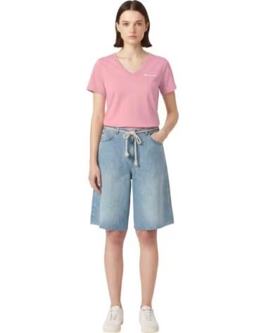 CHAMPION T-SHIRT SS COLLO A V ICONS FUCSIA 118409-BS223 DONNA CASUAL ROSA
