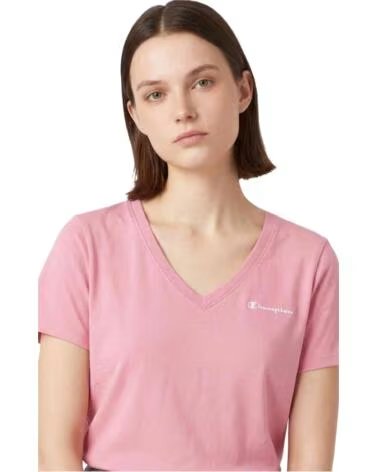 CHAMPION T-SHIRT SS COLLO A V ICONS FUCSIA 118409-BS223 DONNA CASUAL ROSA