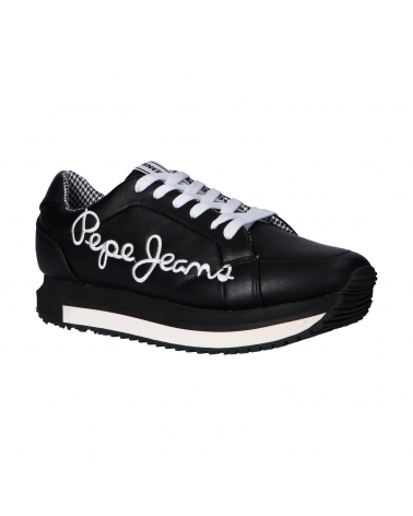 TÊNIS PEPE JEANS ZION PLS30907 PRETOS COM CADARÇOS BRANCOS 999 BLACK