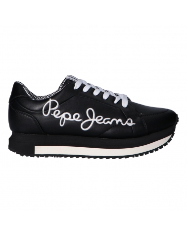 PEPE JEANS ZION PLS30907 BLACK SNEAKERS WITH WHITE LACES 999 BLACK